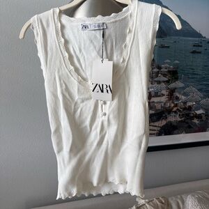 NWT Zara Pointelle White Top